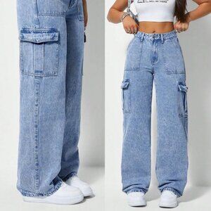 PacSun Lena Light Wash Low Rise Super Baggy Cargo Jeans